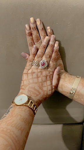 Vibrant Ruby Red Polish with Gold Bow Jewelry Rhinestones